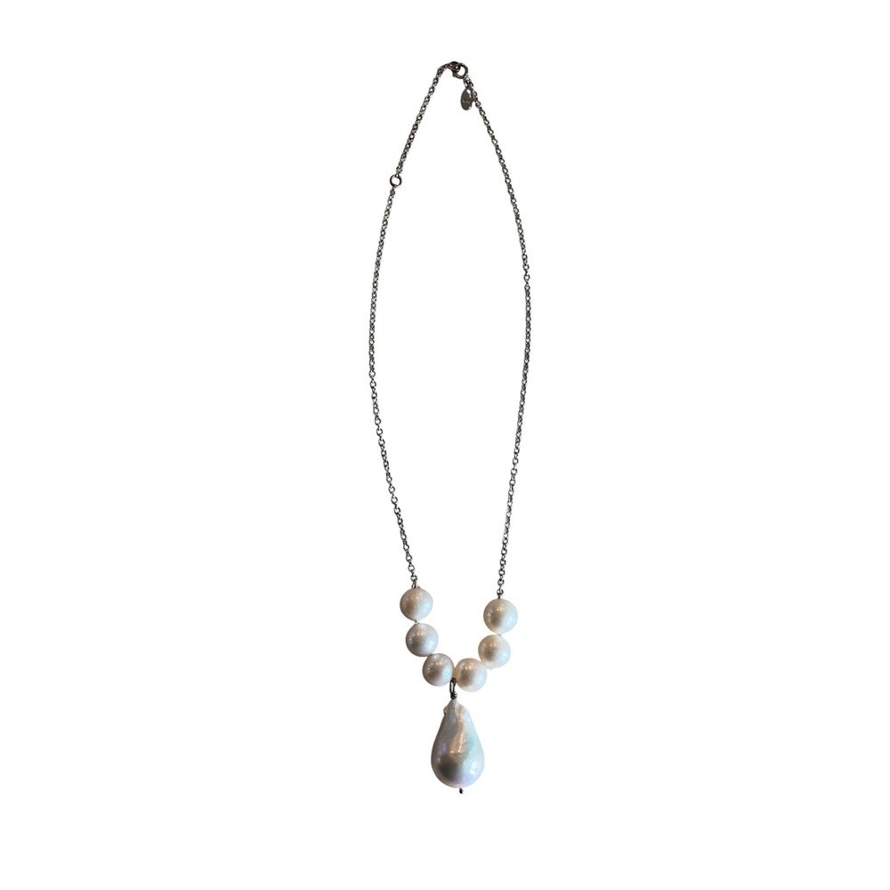 Baroque Pearl Sterling Silver Necklace Drop Pendant Statement Glamour Pearls